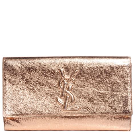 SAINT LAURENT Metallic Leather Large Belle De Jour Clutch 